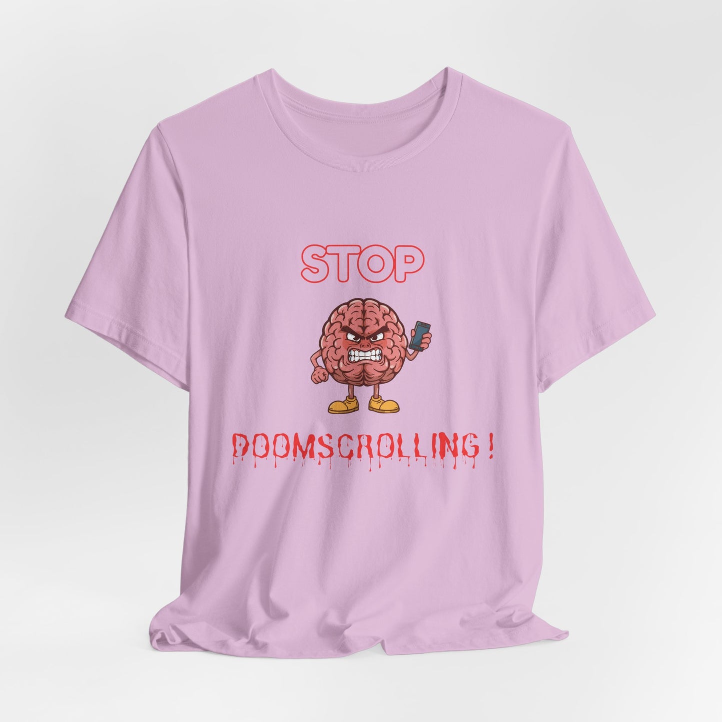 Stop Doomscrolling Tee — Angry Brain with Phone