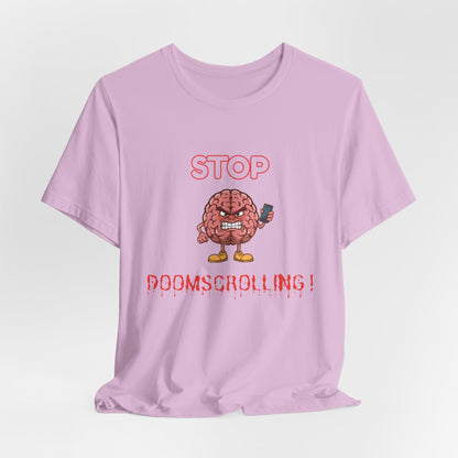 Stop Doomscrolling Tee — Angry Brain with Phone