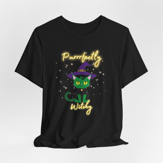 Purrfectly Witchy Cat Halloween Jersey Shirt - top