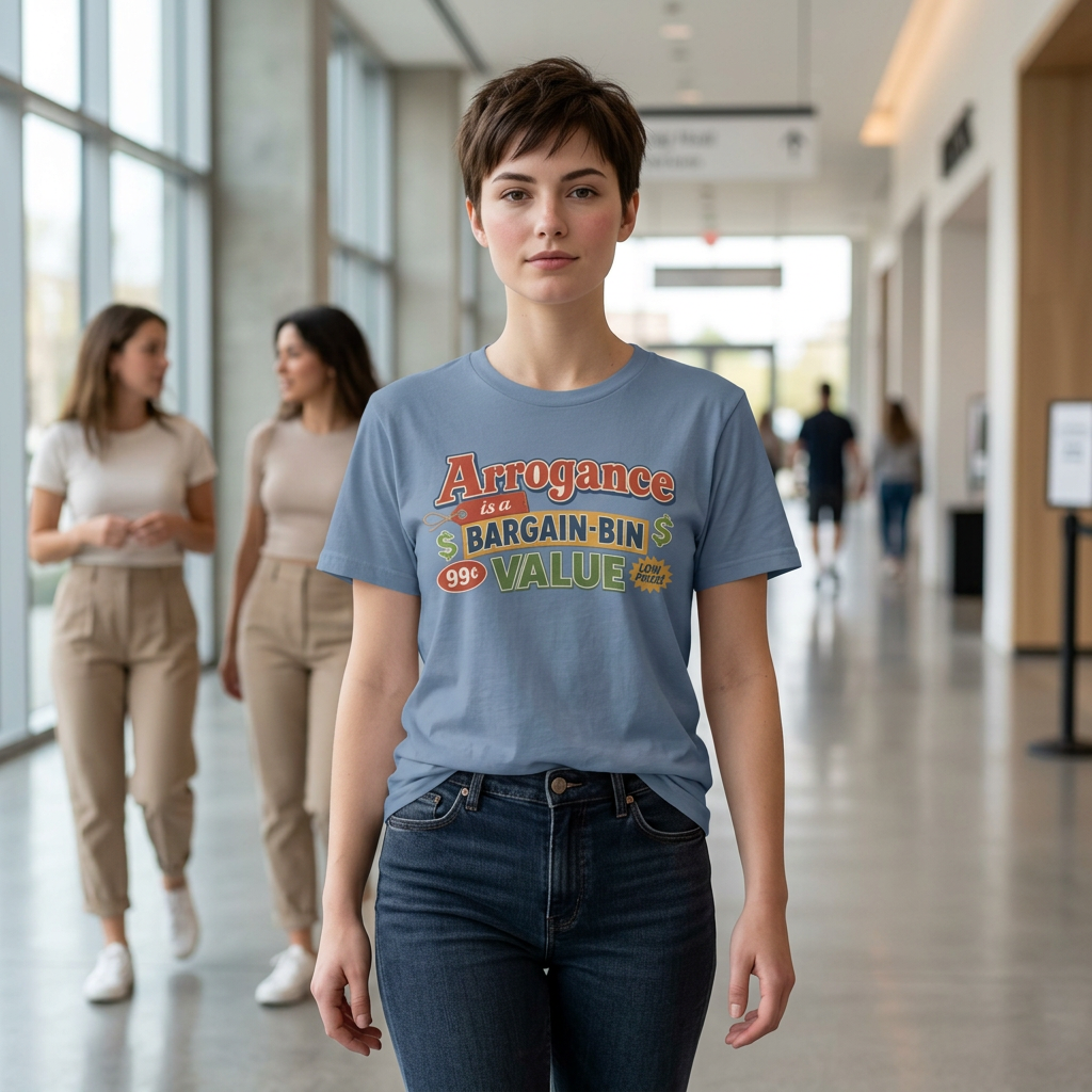 Arrogance Is a Bargain-Bin Value Tee — Funny Sarcastic Graphic T-Shirt