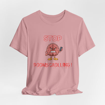 Stop Doomscrolling Tee — Angry Brain with Phone